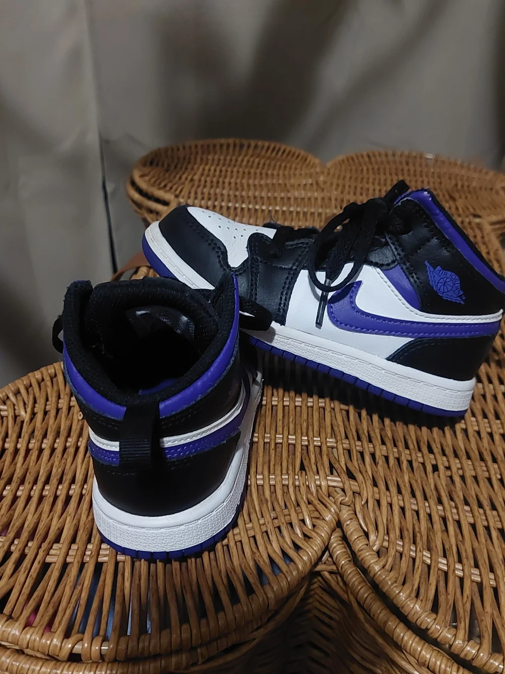 Nike Air Jordon Kids Mid-Top Sneakers in Black, White & Purple